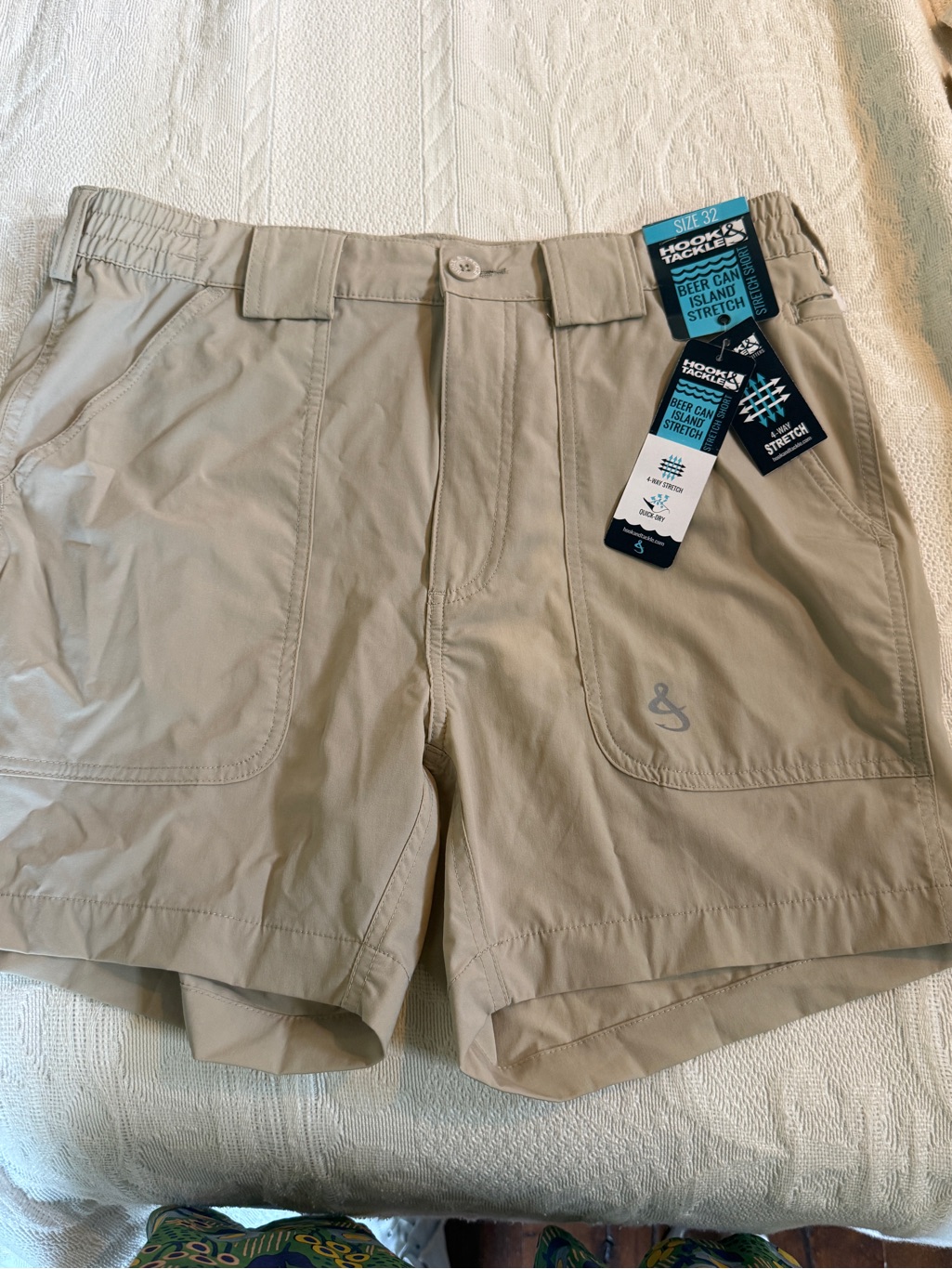 Hook And Tackle Mens Beige Stretch Fishing Shorts